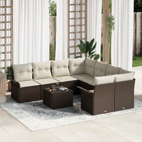 Conjunto de Sofá de Jardim de 9 Peças com Almofadas em Rattan Poliéste