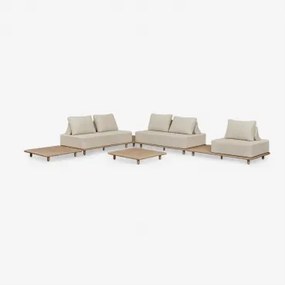 Conjunto De Sala Com Sofá Modular De Canto De 4 Peças Com Mesa Auxiliar E De Centro 95x95 Cm Em Acácia Portet Marrom Acácia Claro - Sklum