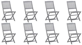 Cadeiras de exterior dobráveis 8pcs c/ almofadões acácia maciça