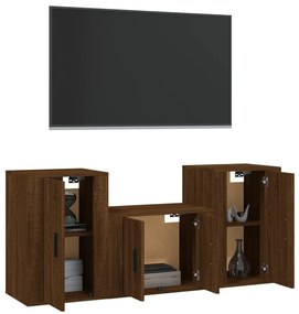 Conjunto móveis de TV 3pcs madeira processada carvalho castanho