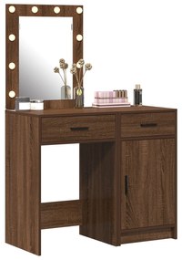 Conjunto de Mesa de Maquilhagem de 2 Peças com LED em Madeira de Carva