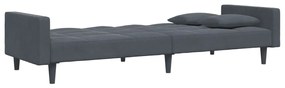 Sofá-cama 2 lugares c/ apoio de pés veludo cinzento-escuro