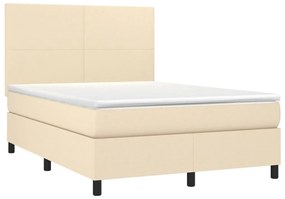 Cama box spring c/ colchão e LED 140x200 cm tecido cor creme