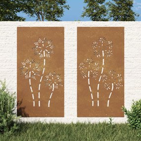 Decorações p/ muro de jardim 2 pcs aço corten design flores