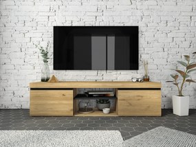 Conjunto Naturale, Sala de estar, Sala de jantar, Buffet-móvel tv140cm - mesa extensível cor Carvalho/Preto