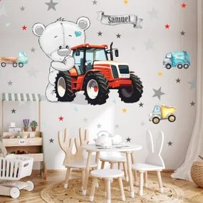 Autocolantes de parede para meninos - Urso com trator