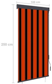 Estore de rolo para exterior 100x250 cm laranja e castanho
