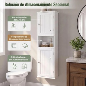 Armário de Parede para Casa de Banho, 40 x 20 x 120 cm, Prateleiras Ajustáveis, Branco