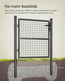 Portão de jardim em aço galvanizado, com fechadura 106 x 6 x 150 cm cinzento