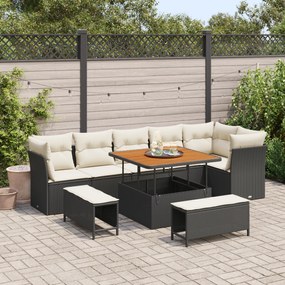 Conjunto de Sofá de Jardim vidaXL 9 Peças com Almofadas Preto Poliratt