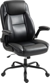 Cadeira de escritório com braços rebatíveis, cadeira de escritório ergonómica, altura ajustável, função de balanço, preta