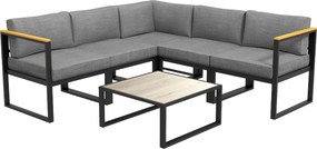 Conjunto de jardim de canto para exterior, design contemporâneo, 6 peças para 5 pessoas – em alumínio, grande conforto cinzento, natural