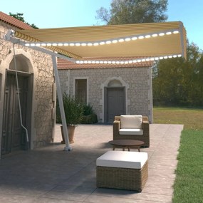 vidaXL Toldo retrátil manual com LED 400x350 cm amarelo e branco