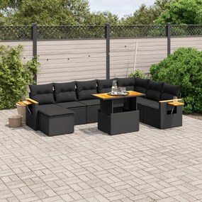 vidaXL 8 pcs conjunto sofás de jardim com almofadões vime PE preto