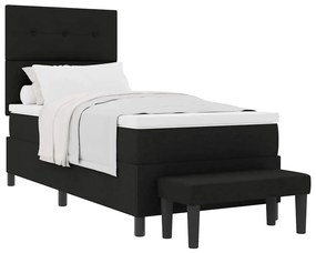 Cama com Box Spring com Colchão e Banco Preto 100x200 cm Tecido