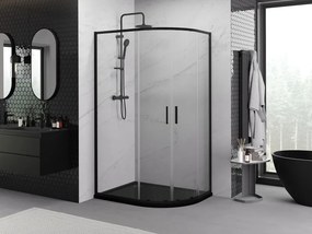 Mexen Exo-S Duo cabine de duche semicircular assimétrica de correr 90 x 80 cm, transparente, preta - 8132-090-080-70-00