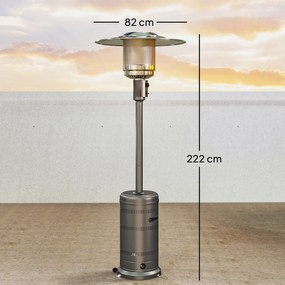Aquecedor a Gás 13 KW com Temperatura Ajustável Proteção Contra Tombos Ignição Piezoelétrica e Rodas 82x82x222 cm Cinzento