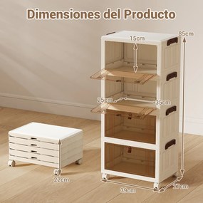 Caixa para sapatos dobrável de 4 níveis 39 × 27 × 85 cm, empilhável, com tampa, portas e rodas bloqueáveis, em plástico, para armário na entrada, sala