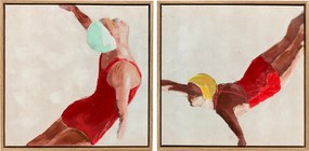 HOMCOM Pinturas em Tela de Figuras Dinâmicas à Mão 40x40 cm 2 Peças Pinturas de Arte de Parede Emolduradas Decoração Moderna Vermelho | Aosom Portugal