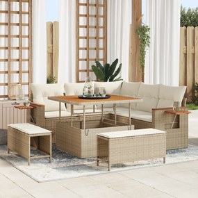 Conjunto de Sofá de Jardim vidaXL de 8 Peças com Almofadas Bege Rattan de Polipropileno