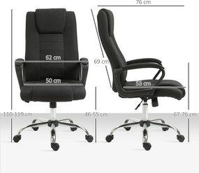 Cadeira de escritório com rodas, cadeira de direção ergonómica giratória com altura ajustável, linho preto