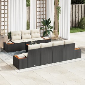 Conjunto de Sofá de Jardim de 8 Peças vidaXL com Almofadas Preto Rattan Poliéster Acácia