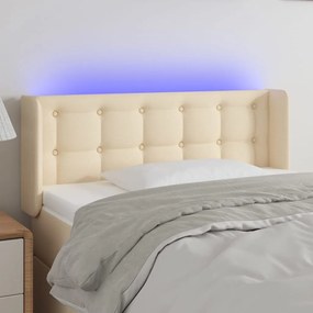 Cabeceira de cama c/ luzes LED tecido 93x16x78/88 cm cor creme