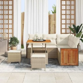 Conjunto de Sofás para Jardim vidaXL 8 Peças com Almofadas Bege Rattan