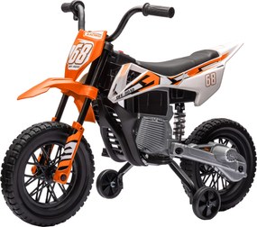 AIYAPLAY Moto Elétrica Infantil 12V com Música 2,4 a 5 km/h Rodas Auxiliares 109,x60x72,5 cm Laranja Brinquedo para Crianças 3-8 Anos | Aosom Portugal