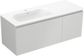Mexen Rivel armário de casa de banho 120 cm com lavatório Vela esquerdo, 1G, 1P, ranhurado, cinza mate/branco mate