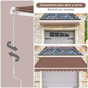 Toldo retrátil de 3 x 2,5 m com manivela manual e estrutura em alumínio resistente de 40° a 100° para terraço, varanda, Castanho