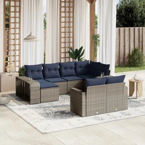 vidaXL 10 pcs conjunto sofás p/ jardim c/ almofadões vime PE cinzento