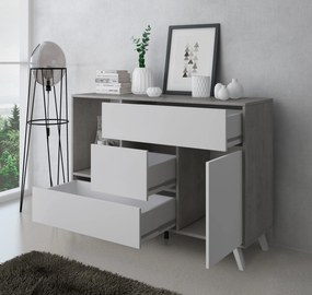 Aparador sala de jantar WIND 1 porta buffet unidade, 3 gavetas, estrutura cor CEMENTO, porta e gavetas cor MATT BRANCO. Tamanho: 120x40x86cm.