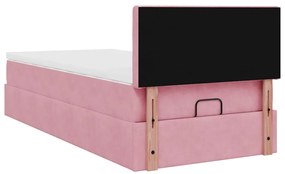 Estrutura de cama otomana com colchão rosa 90x200cm veludo