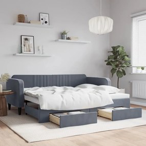 Sofá-cama c/ gavetão e gavetas 90x200 cm veludo cinzento-escuro