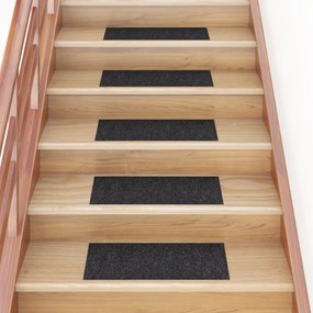 vidaXL Tapetes de escada autoadesivos 15 peças 60x25 cm pretos retangulares