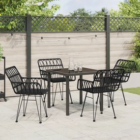 Conjunto de Jantar de Jardim 5 Peças Preto de Rattan Poliéster
