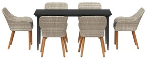 Conjunto de sala de jantar 7 pcs Cinza claro e preto Largo