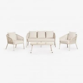 Conjunto De Jardim Com Sofá De 2 Lugares, 2 Poltronas Em Corda Trançada E Mesa De Centro Arhiza Tapioca Bege - Sklum