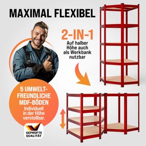 Estante de canto em aço caves, garagens, oficinas, arrecadações para cargas pesadas até 875 kg Vermelha