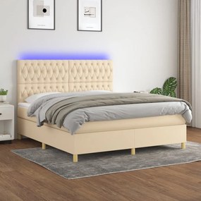 vidaXL Cama box spring c/ colchão e LED 180x200 cm tecido cor creme