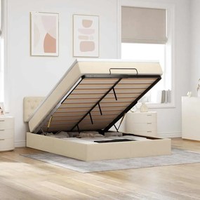 Cama Otomana com Colchão &amp; LEDs Creme 140x200 cm Tecido
