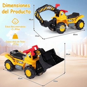 Andador Infantil de Construção 3 em 1, 85 x 33 x 44 cm, com Efeitos Sonoros, Amarelo