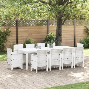vidaXL Conjunto de Jantar de 11 Peças com Almofadas Branco Poly Rattan