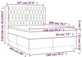 Cama box spring c/ colchão/LED 140x200cm tecido castanho-escuro