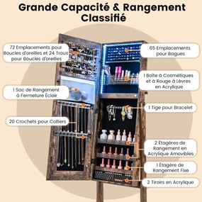 Armário para joias com espelho e iluminação LED de 3 cores, prateleira para joias, branco