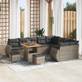 vidaXL Conjunto de Sofá de Jardim com 12 Peças e Almofadas - Cinza Polirattan e Acácia