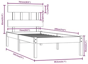 Estrutura cama pequena solteiro 75x190 cm madeira maciça preto