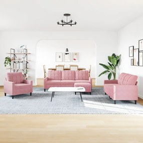 4 pcs conjunto de sofás com almofadões veludo rosa