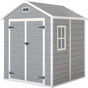 Outsunny Abrigo de Jardim em Resina 182x151x219 cm com Piso Janela Ventilação Portas Duplas Cinzento | Aosom Portugal